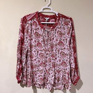 NWT LUCKY BRAND Boho Ivory Red Bohemian Peasant Peplum Tunic Top Sz XL e1